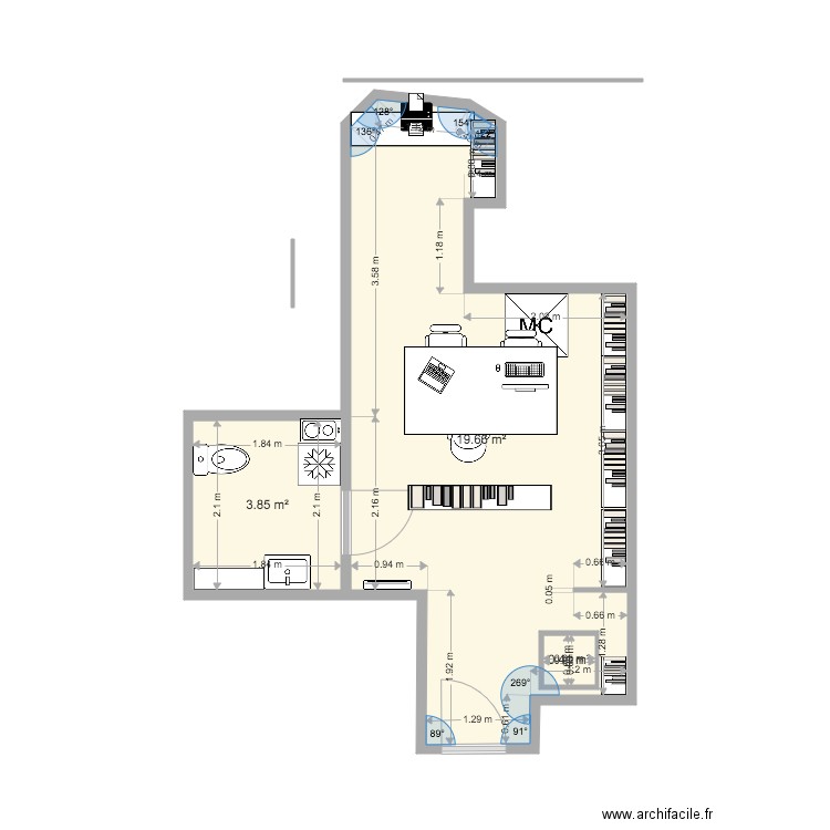 atelier 19eme MEUBLE3. Plan de 3 pièces et 24 m2