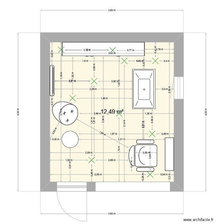 salon de coiffure. Plan de 1 pièce et 12 m2
