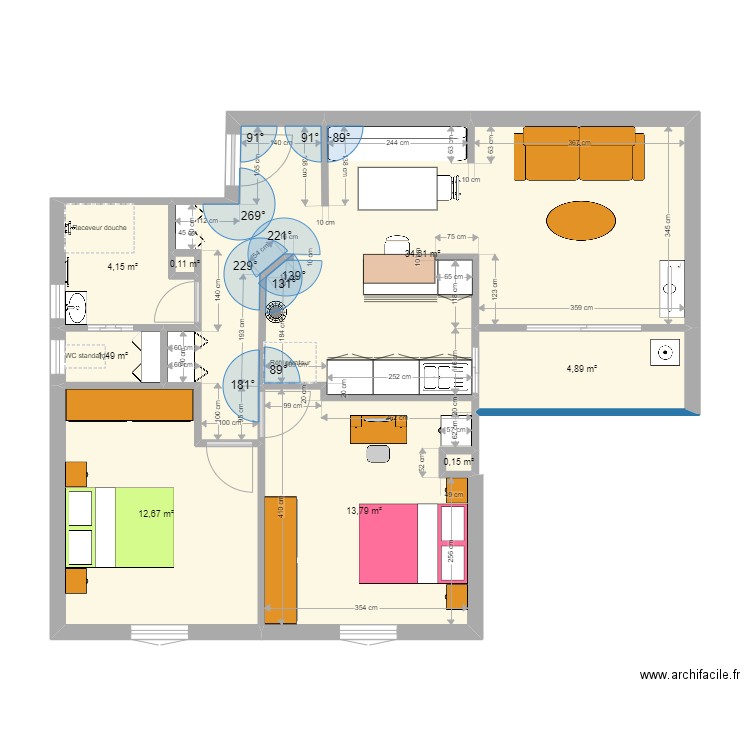 DEB3. Plan de 8 pièces et 72 m2
