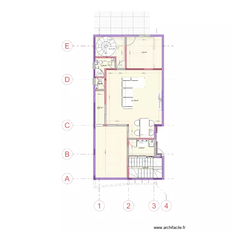 Superpos&eacute; RDC. Plan de 9  et 70 m²