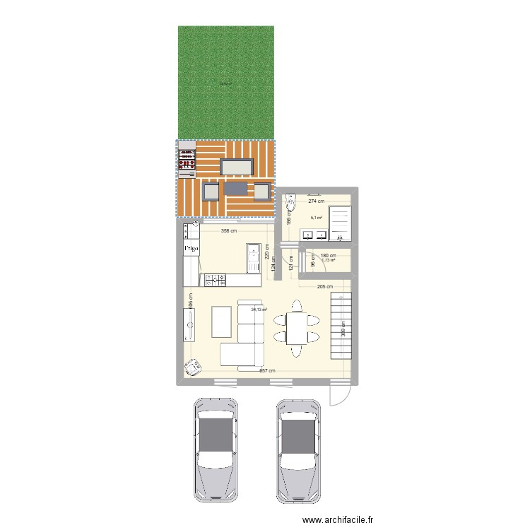 maison papa. Plan de 3 pièces et 41 m2