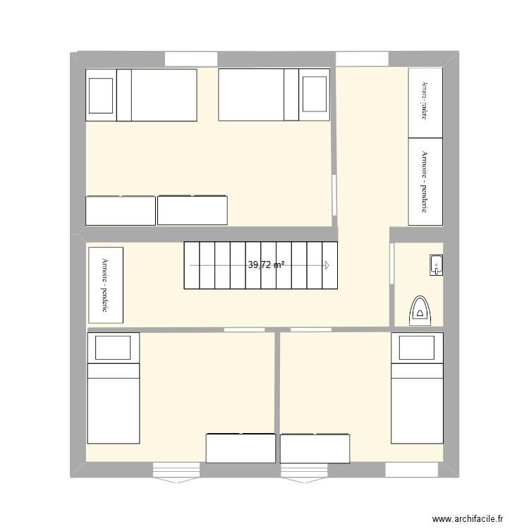 étage 1, les jasmin  N°1. Plan de 1 pièce et 40 m2