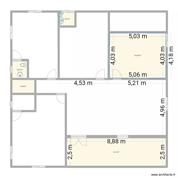 plan de 3 chambres salon avec salle &agrave; manger et cuisine . Plan de 