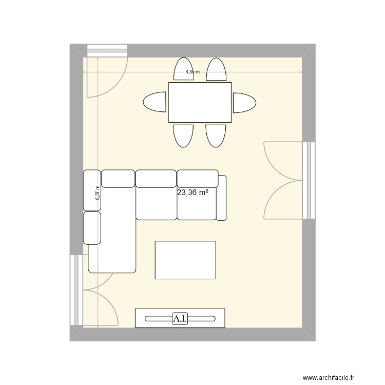 salon. Plan de 1 pièce et 23 m2