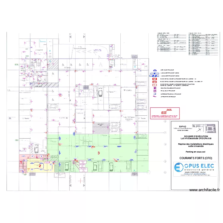 EHPAD sous sol CFO. Plan de 3 pièces et 511 m²