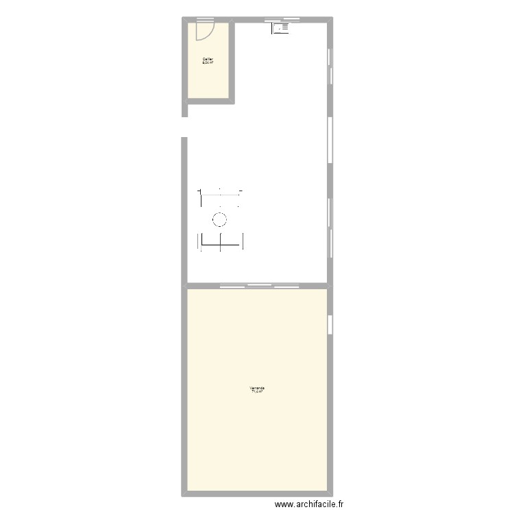 Cousinau. Plan de 2 pièces et 79 m2
