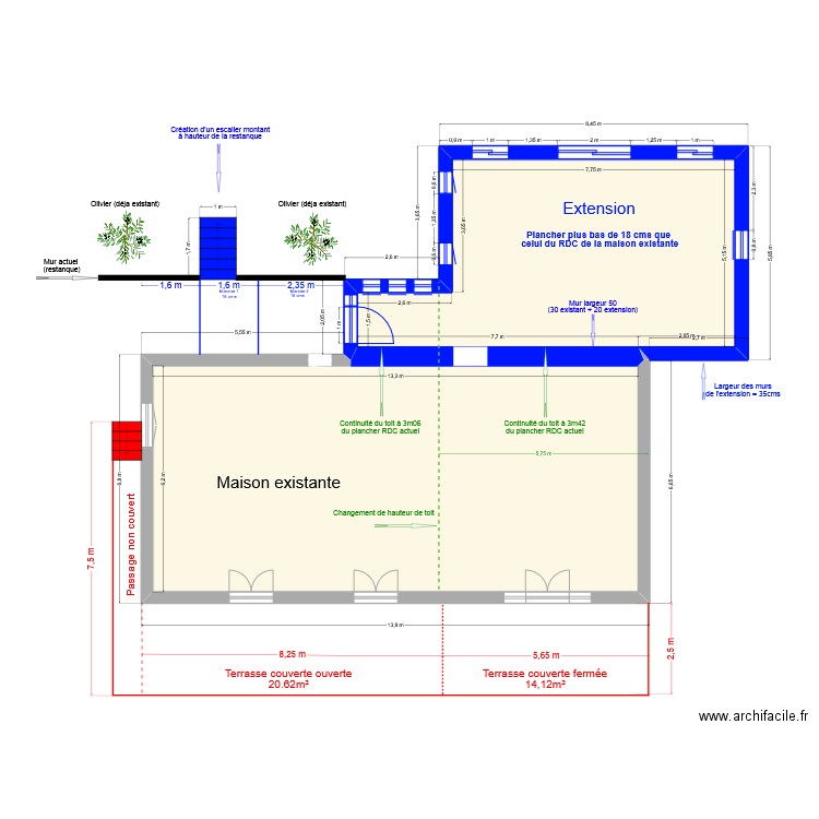 Extension - Sans terrasse + extérieur 3. Plan de 2 pièces et 126 m2