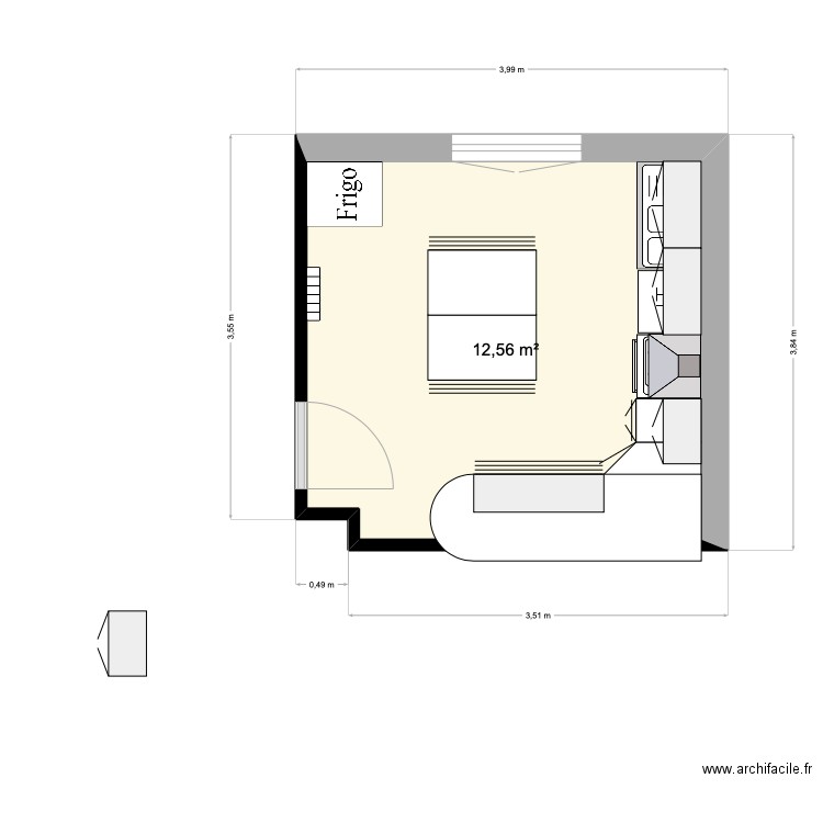 cuisine. Plan de 1 pièce et 13 m2