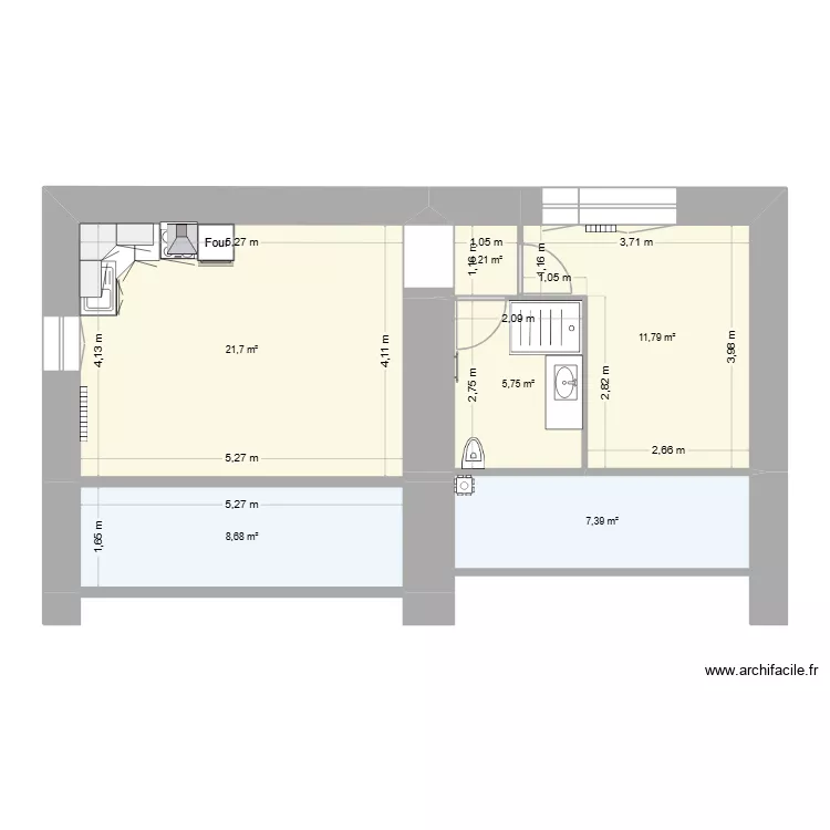 Appartement 2. Plan de 6  et 57 m²
