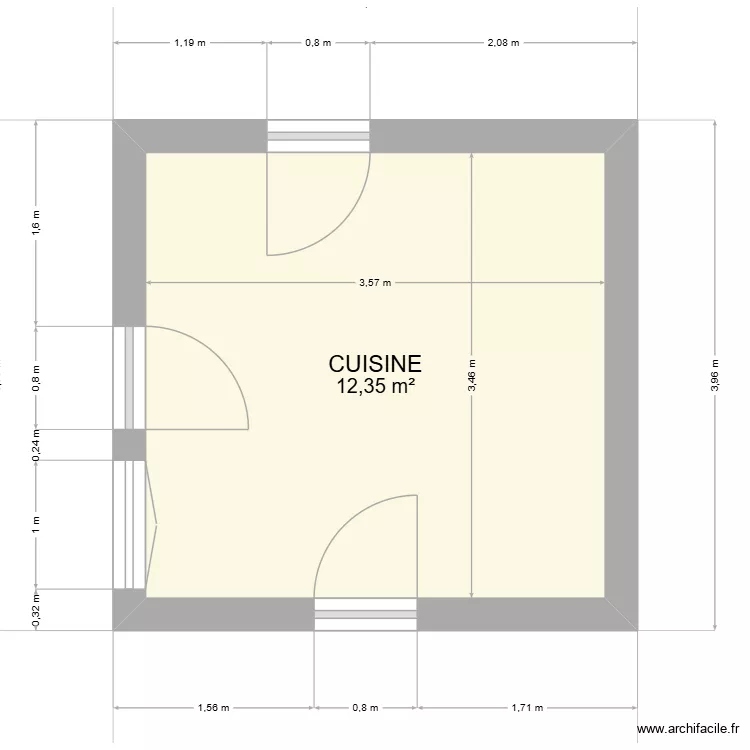 portugal 2026 Cuisine. Plan de 1 Pièce et 12 m²