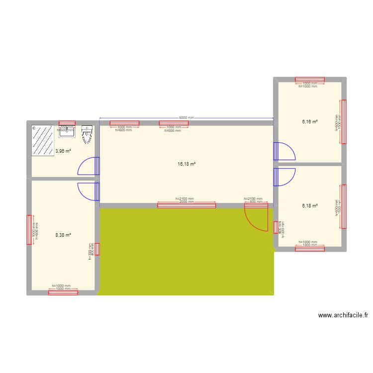 Маргарита Зеркальный. Plan de 6 pièces et 58 m2