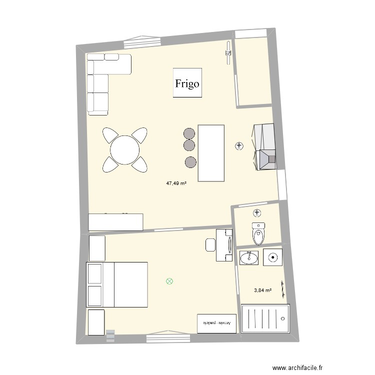 App 1 RDC Gelos. Plan de 2 pièces et 51 m2