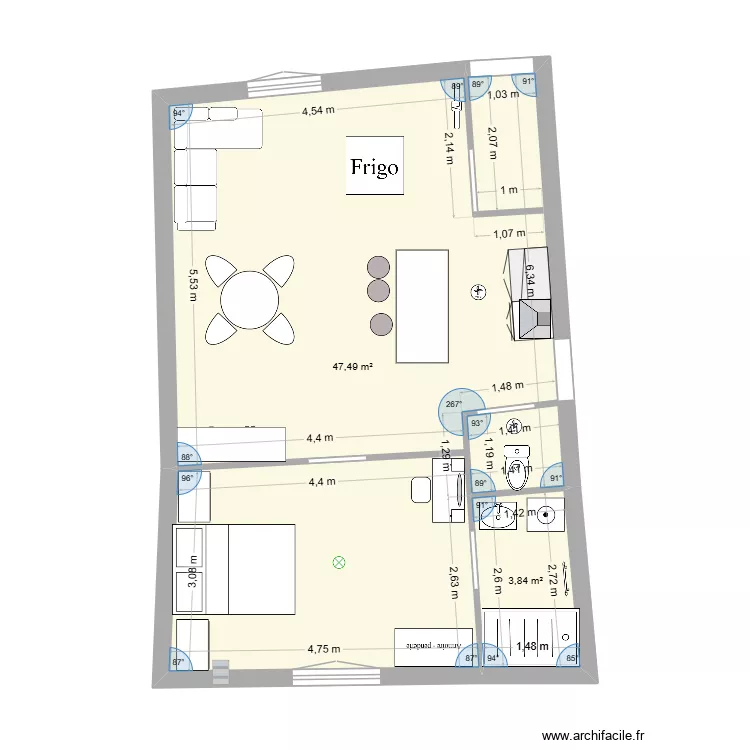 App 1 RDC Gelos. Plan de 2  et 51 m²