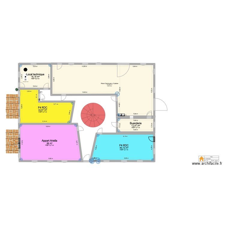 Le Rizac RDC - 3è version. Plan de 7 pièces et 264 m2