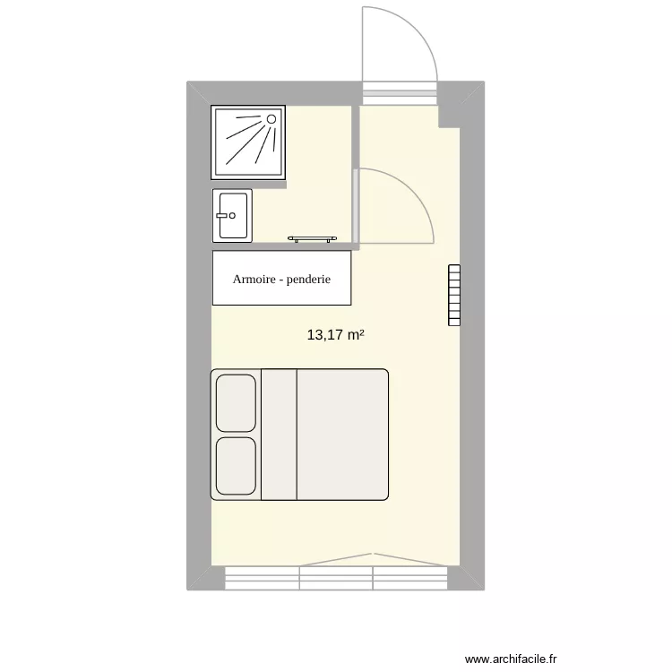 SDB. Plan de 1 Pièce et 13 m²