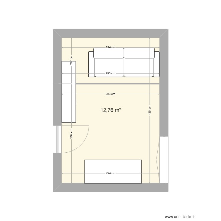 Etage chambre 3 HC. Plan de 1 pièce et 13 m2
