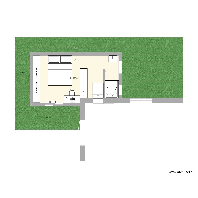 Extension 3 toit. Plan de 1 pièce et 17 m2