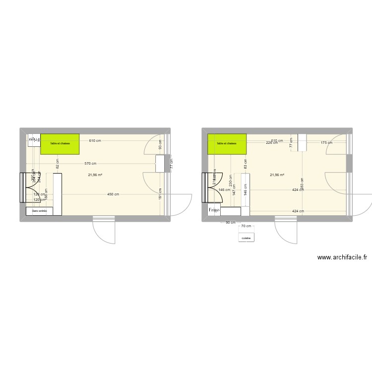 salle de jeux. Plan de 2 pièces et 44 m2