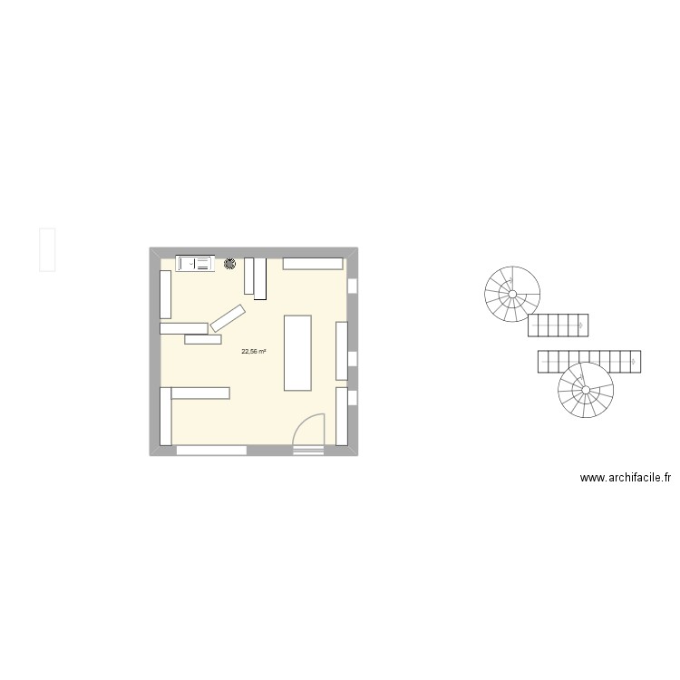 magasin. Plan de 1 pièce et 23 m2