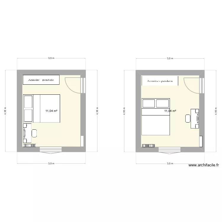 Chambre Chlo&eacute;. Plan de 2 pièces et 22 m²