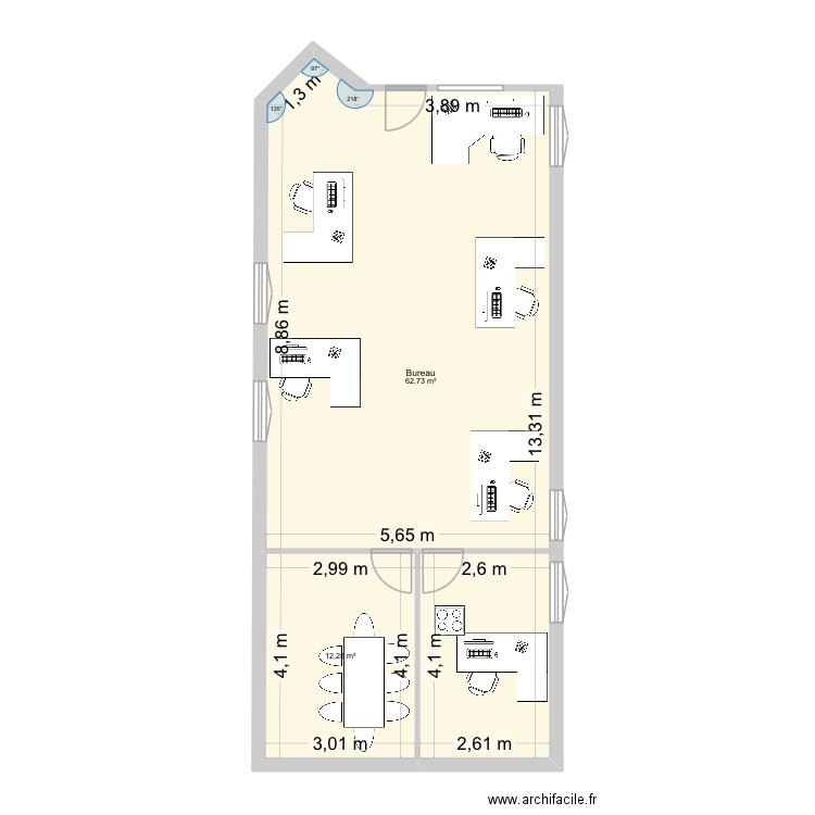 Mairie8. Plan de 2 pièces et 75 m2
