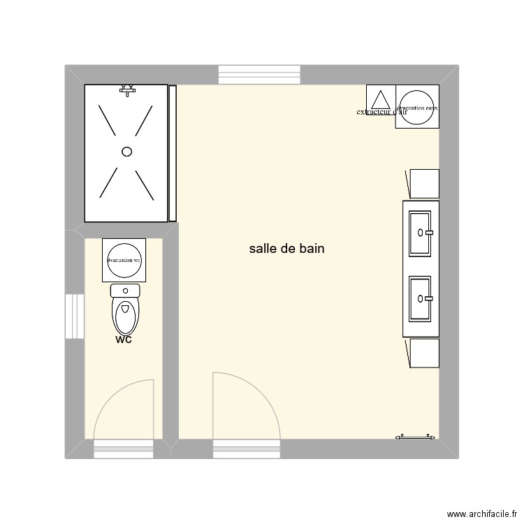 salle de bain. Plan de 2 pièces et 22 m2