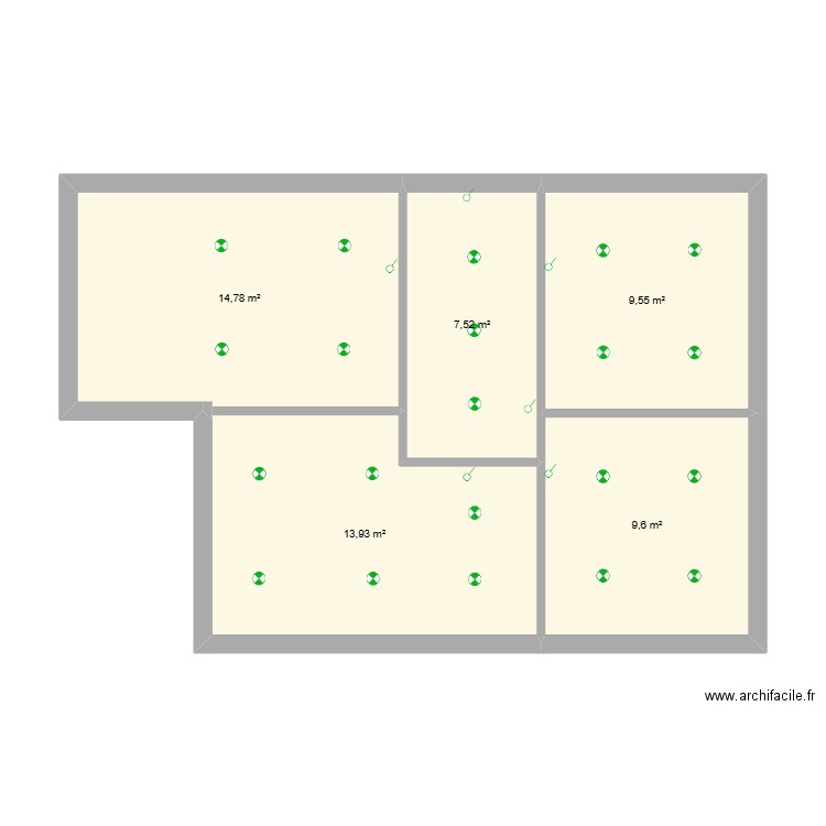 Eclairage etage. Plan de 5 pièces et 55 m2