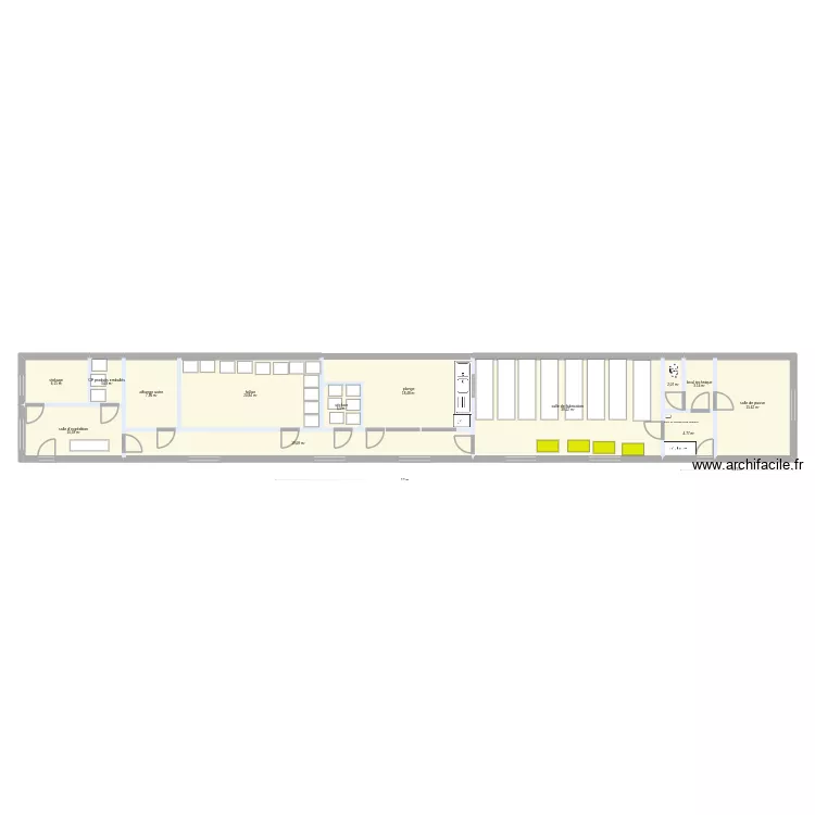 labo from containeur avec couloir. Plan de 13  et 154 m²