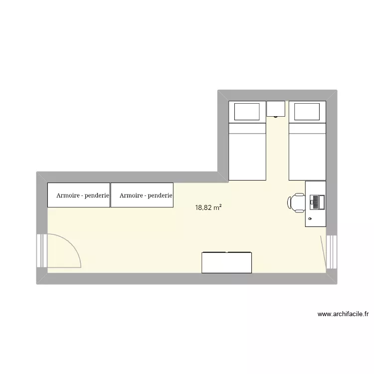 Chambre enfants. Plan de 1  et 19 m²