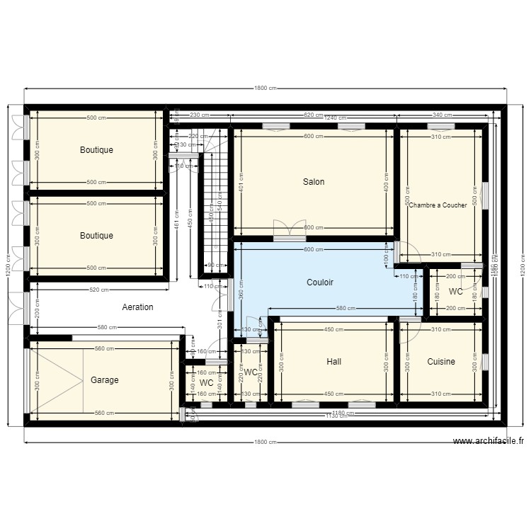 Plan de terrain 18mx12x Apps +Boutiques. Plan de 23 pièces et 289 m2