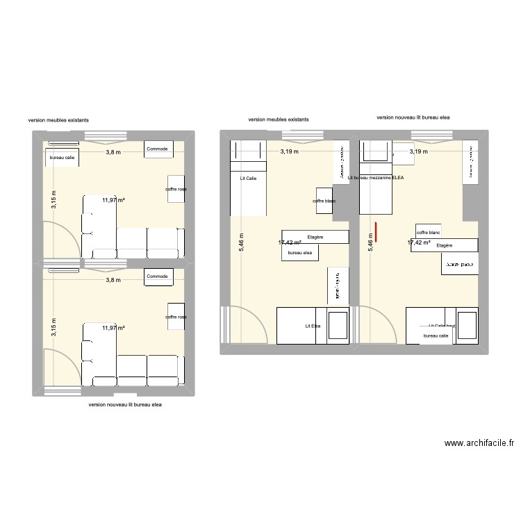 essai chambres. Plan de 4 pièces et 59 m2