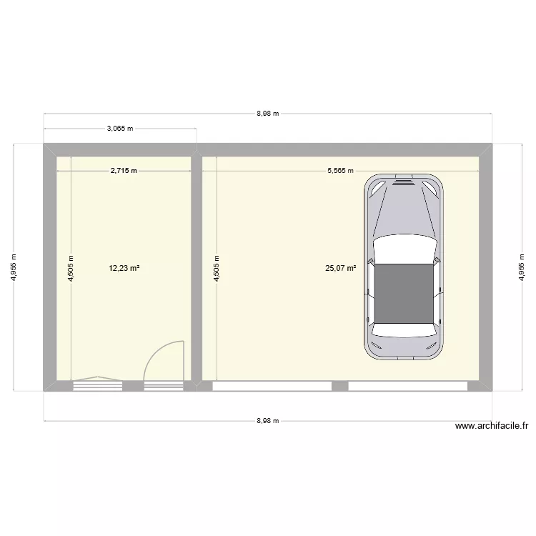 garage. Plan de 2  et 37 m²
