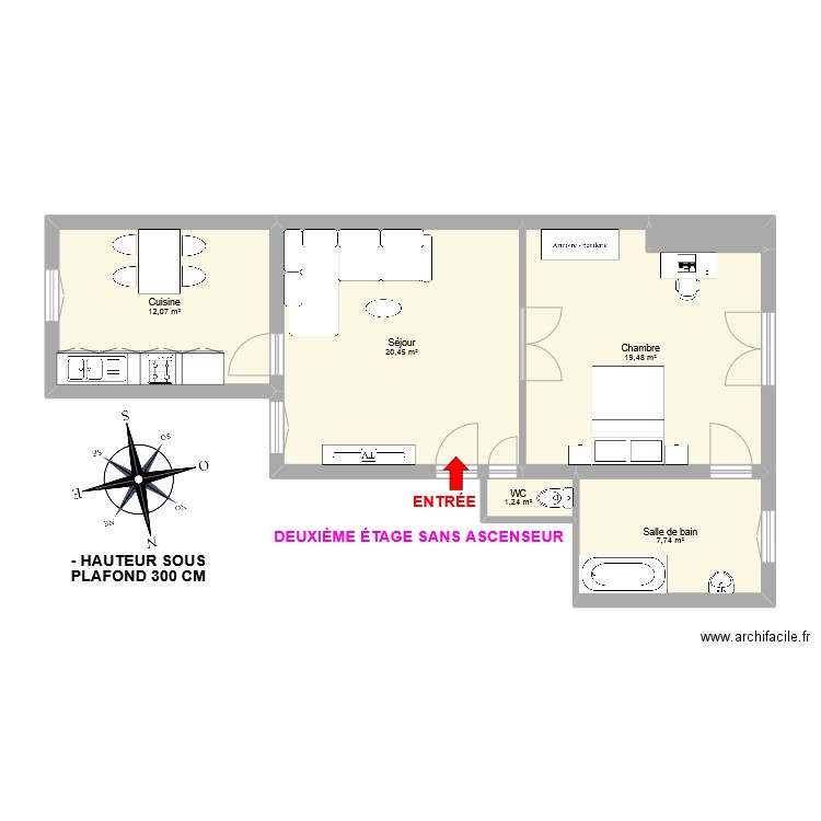 André nancy. Plan de 6 pièces et 62 m2