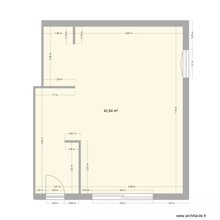 plan cuisine. Plan de 1  et 44 m²