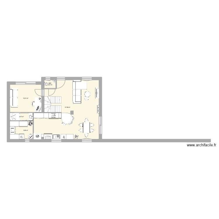 Maison modifiée plus long terme avec porte modifiée. Plan de 13 pièces et 114 m2