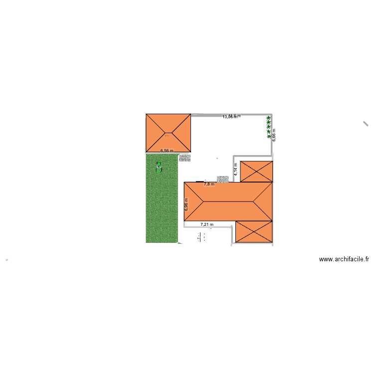 plan cour. Plan de 1 pièce et 35 m2