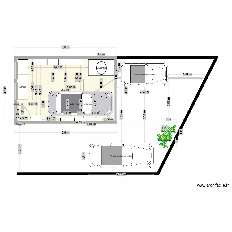 GARAGE. Plan de 1  et 25 m²