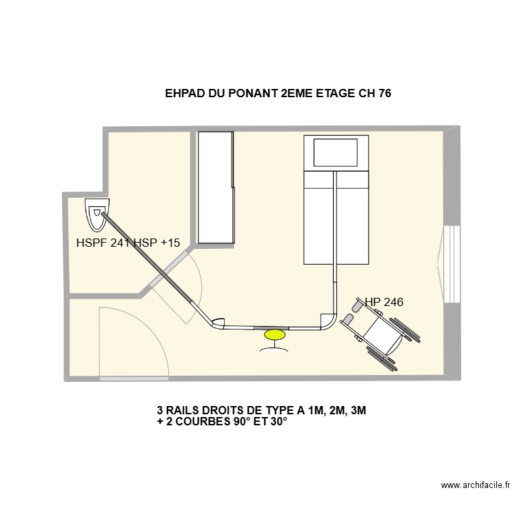 EHPAD DU PONANT CH - 76. Plan de 2 pièces et 21 m2
