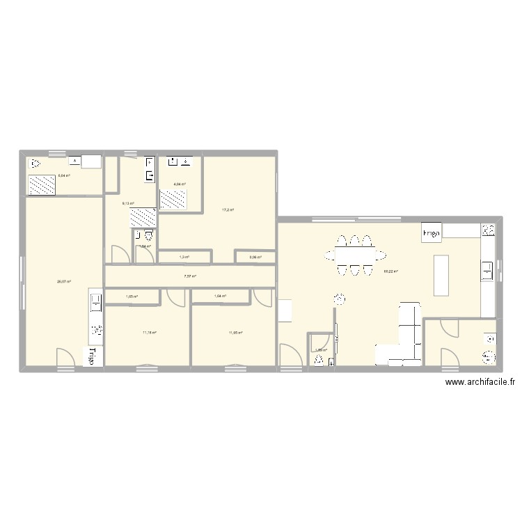 CM DER. Plan de 15 pièces et 162 m2