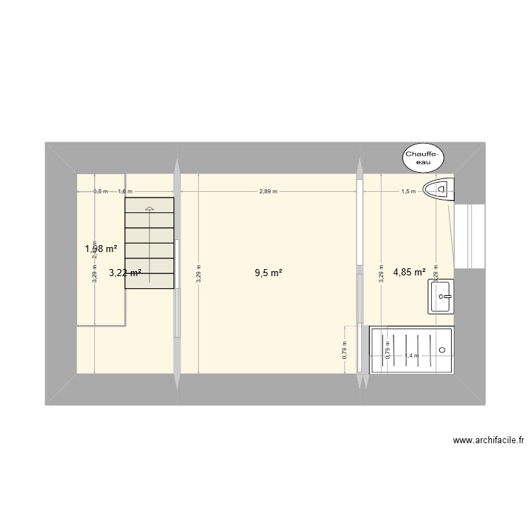 APPARTEMENT + ETAGE PLOMBERIE. Plan de 5 pièces et 42 m2