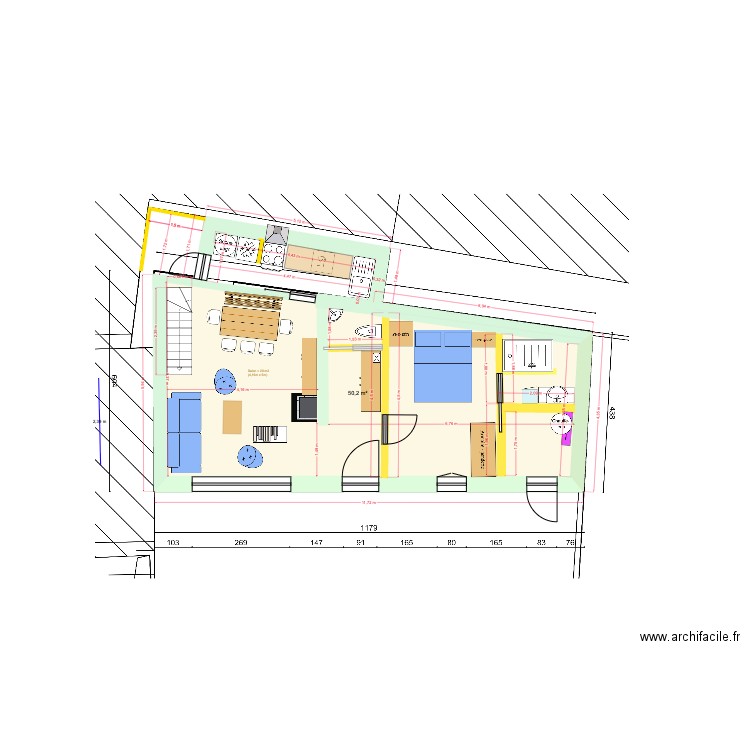 Port-Blanc Plan 3 (échelle OK) copie. Plan de 1 pièce et 50 m2