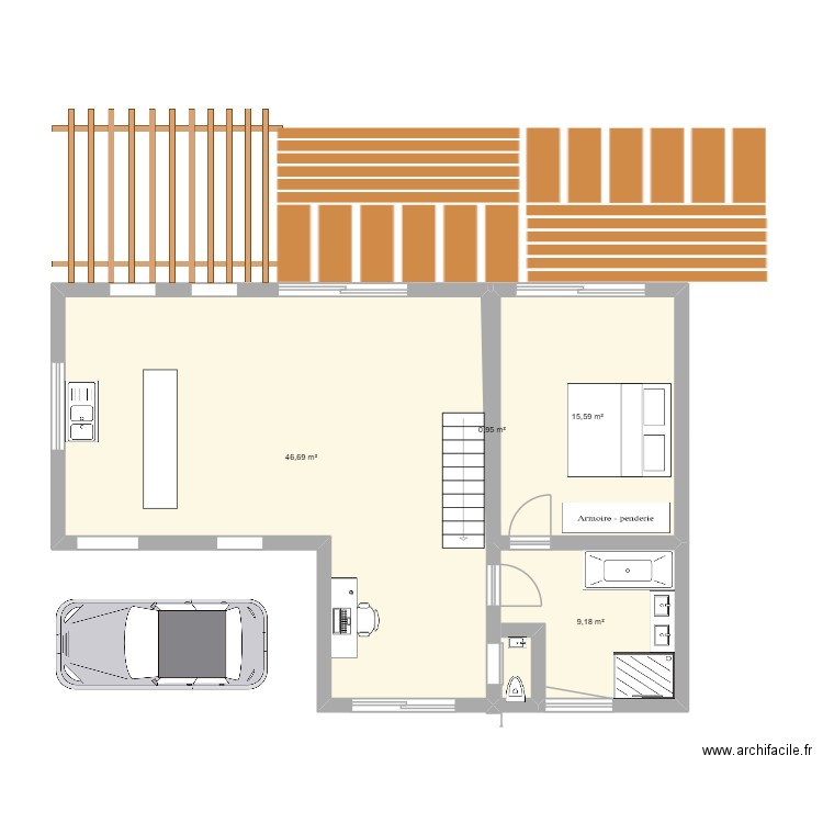 FEREL RDC. Plan de 4 pièces et 72 m2