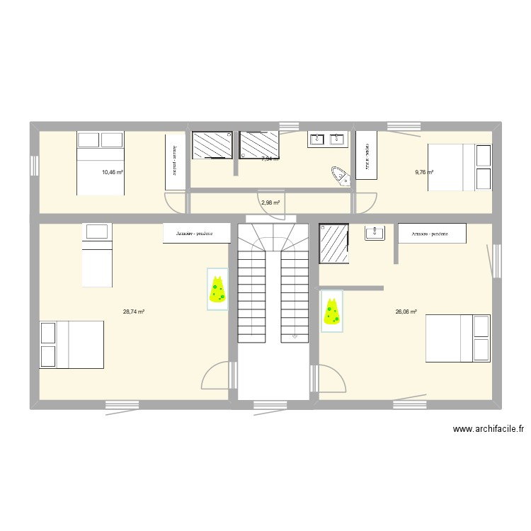 1er étage gite. Plan de 6 pièces et 86 m2