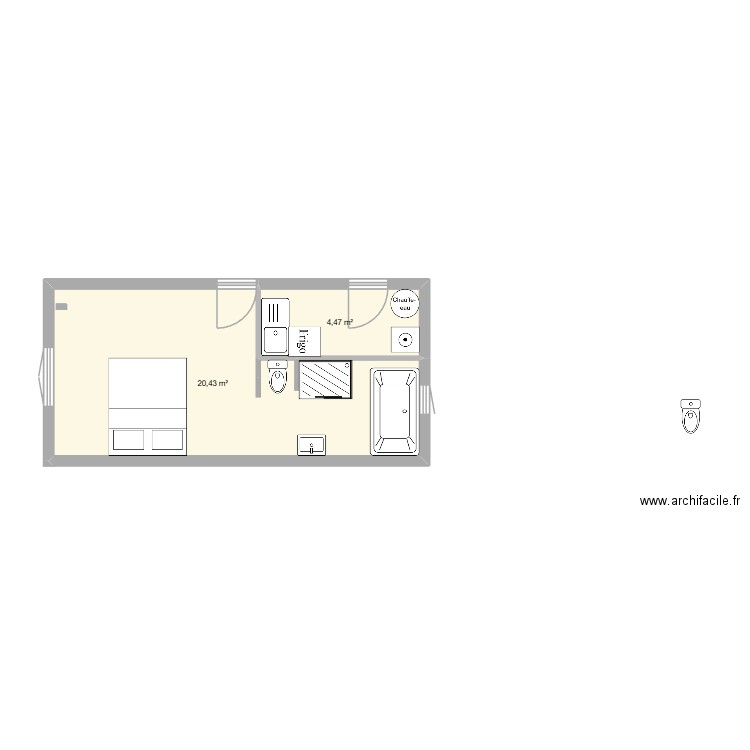 studio. Plan de 2 pièces et 25 m2