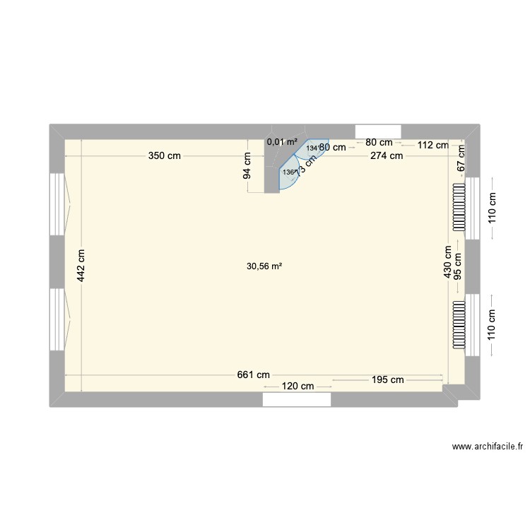 cuisine. Plan de 2 pièces et 31 m2