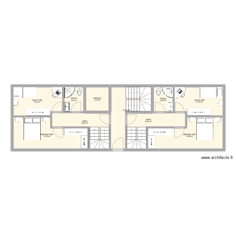 6 daire celaliye ters dubleks odalar. Plan de 0 pièce et 0 m2