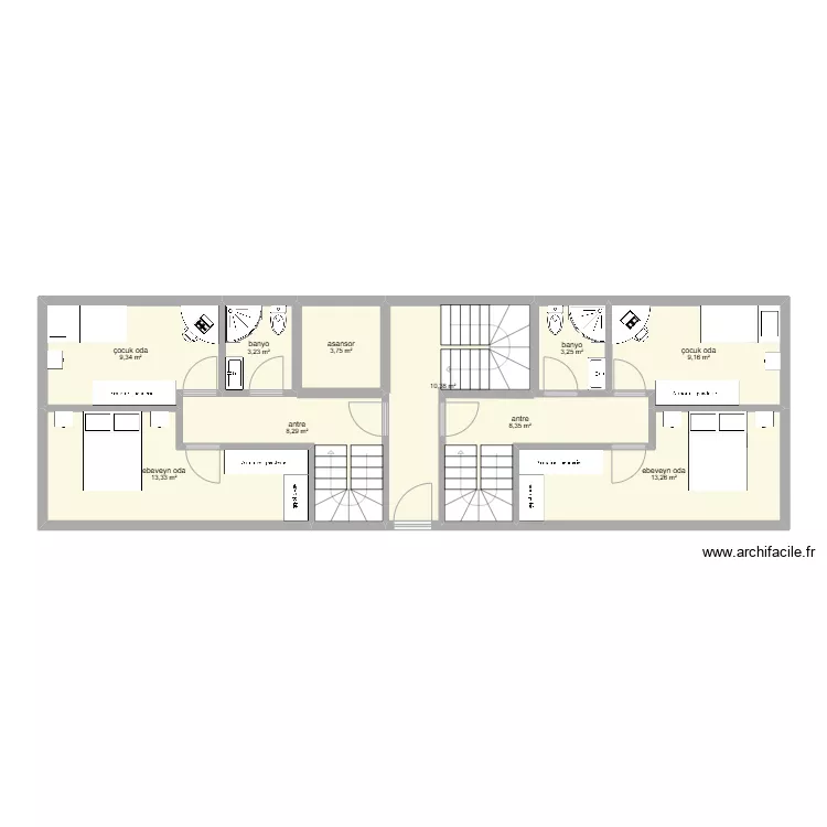 6 daire celaliye ters dubleks odalar. Plan de 