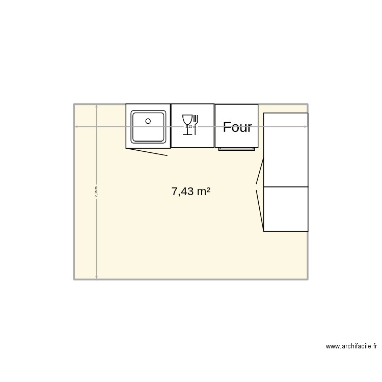 cuisine. Plan de 1 pièce et 7 m2