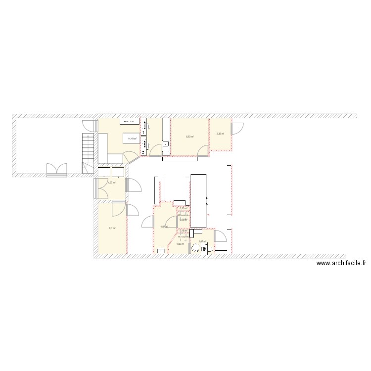 pharmacie pond'ain v1. Plan de 11 pièces et 47 m2