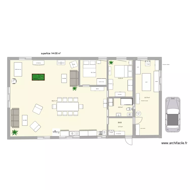 plan maison 3. Plan de 6  et 145 m²